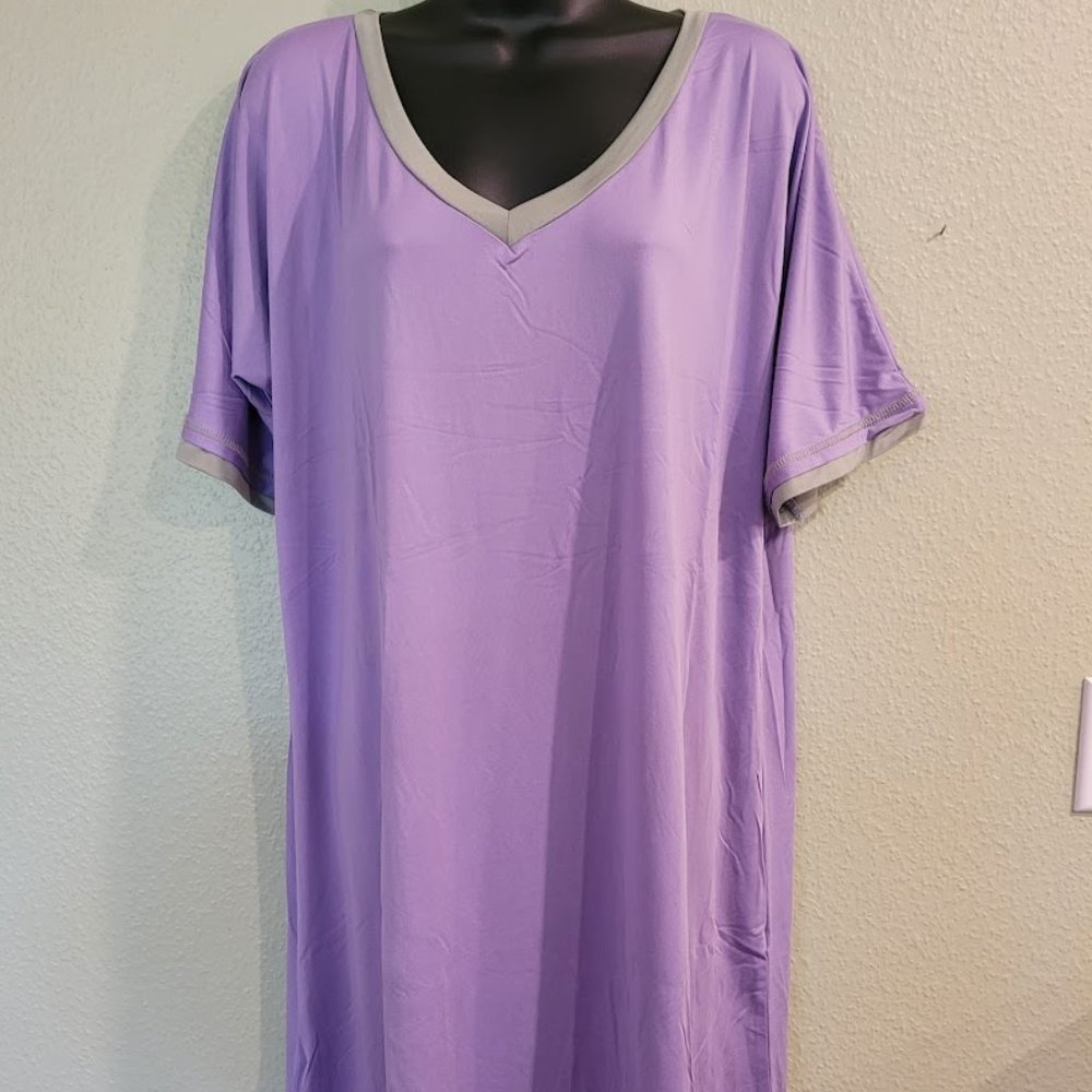Doublju Women's V-Neck Short Sleeve Nightgown Sleepwear Pajama Dress